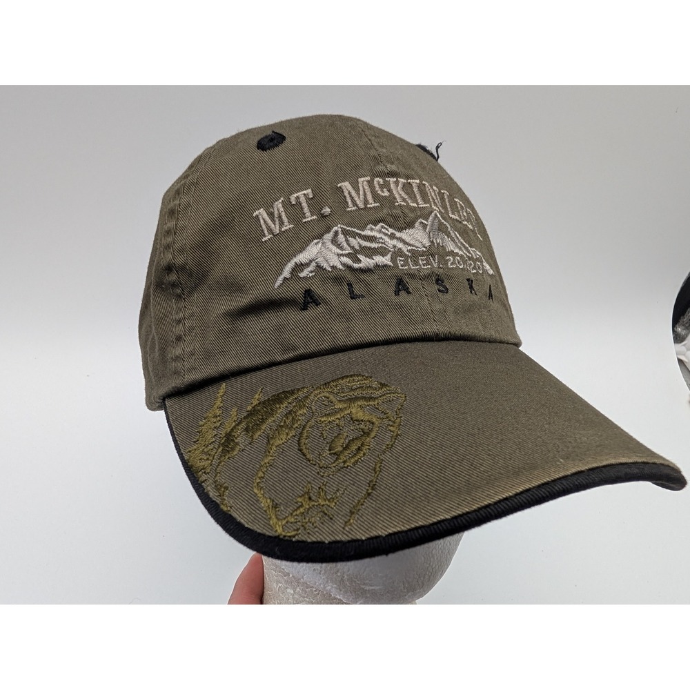 Mt McKinley Alaska Grizzly Bear Mountain Embroidered Baseball Cap Olive Green